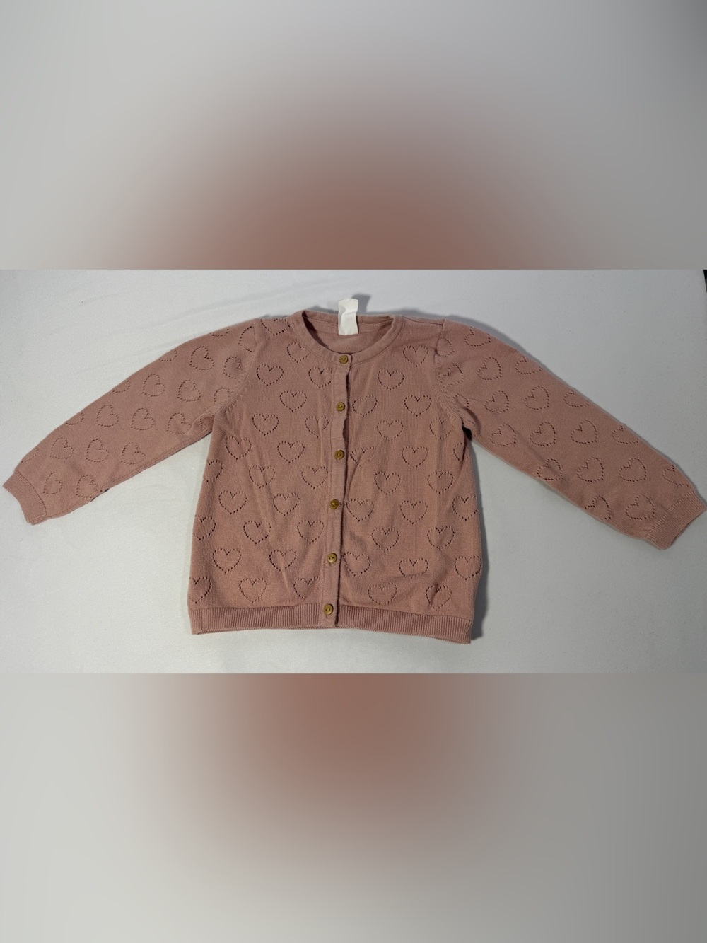 H&M Cardigan Sweater Girls 2T Pink Heart Pointelle Knit Cotton Valentine